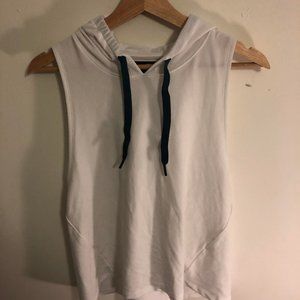 White sleeveless sport hoodie with drawstring